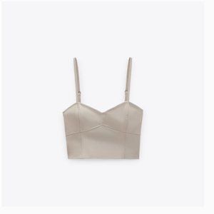 Zara Faux Leather Bustier Crop Top with Adjustable Straps